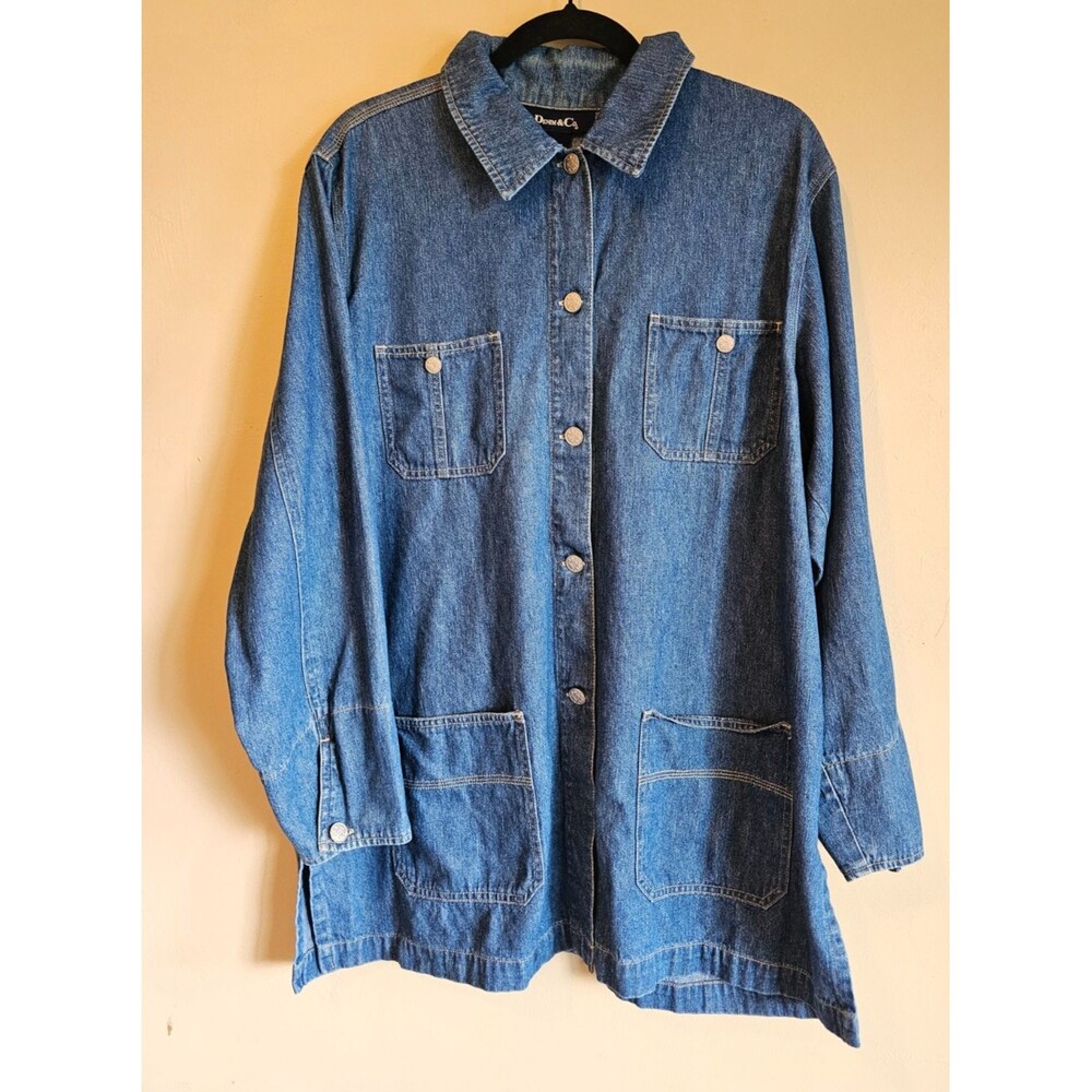 Vtg Denim & Co. Denim Chore Style Jacket with Metallic Buttons Size L